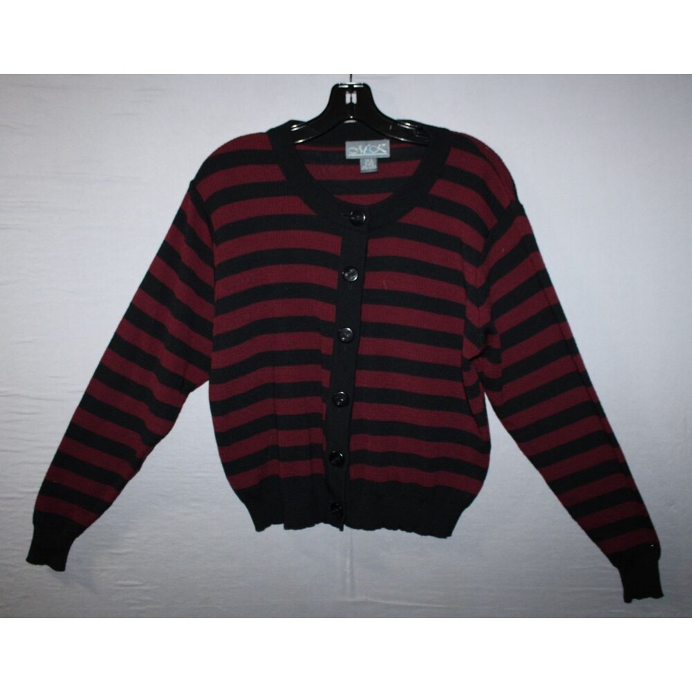 Vintage M & K 100% Wool Button Up Sweater Blue Black Striped Size Large